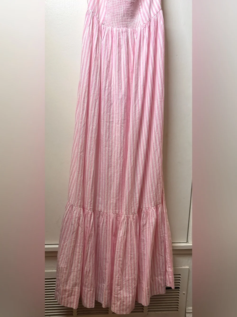 Tessora 100% Cotton Pink White Striped Preppy Cut Out Halter Maxi Dress Small - Picture 13 of 16